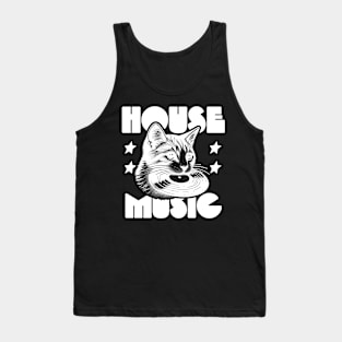 HOUSE MUSIC  - Cat Bites Vinyl (White) Tank Top